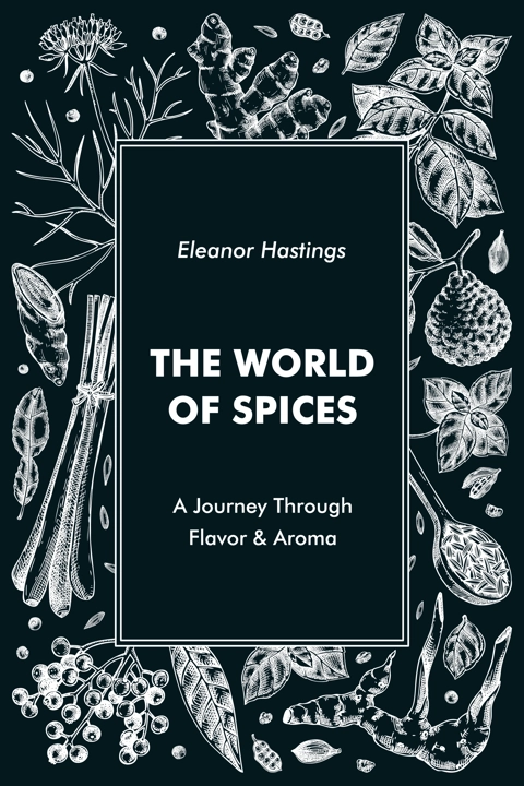 Sketch style book cover design. Hand drawn spices vector illustration on chalkboard. Basil, galangal, cumin, cilantro, tumeric, lemongrass, lime sketches. NOT AI generated